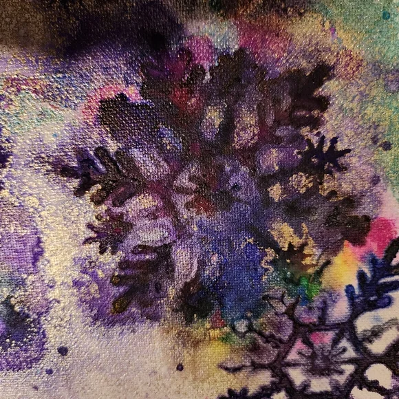 HANDCRAFTED Abstract Snowflake Colorful Painting HANDPAINTED Artwork Wall Decor